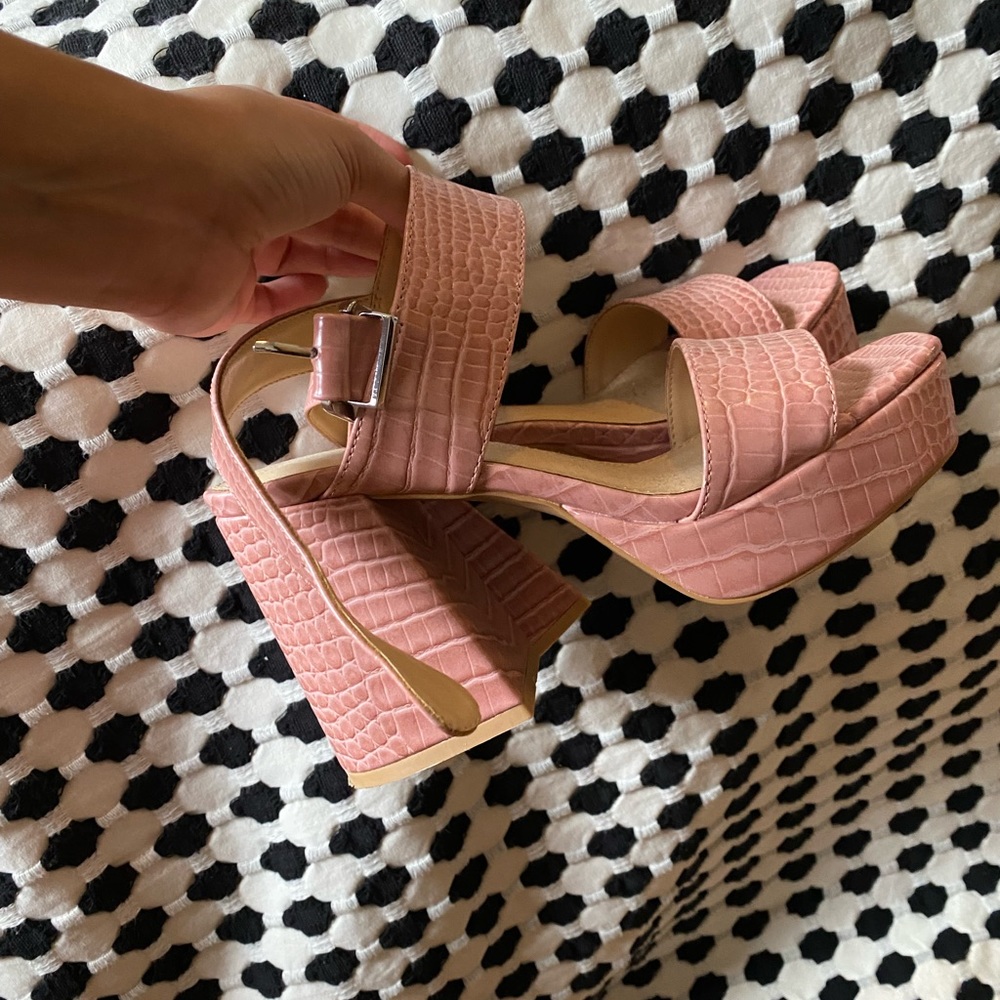 Pink snake skinned urban outfitters chunky heels